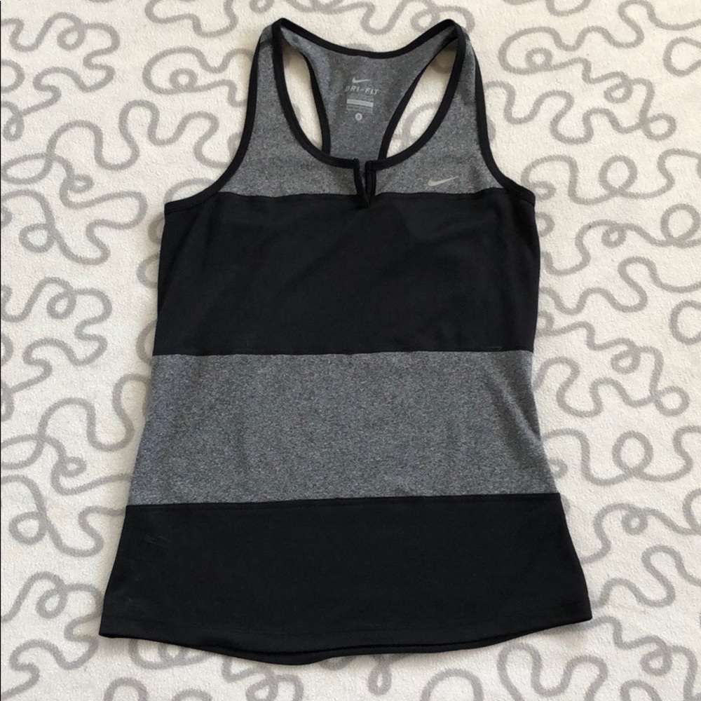 Nike Black and Gray Striped Racerback Tank Top